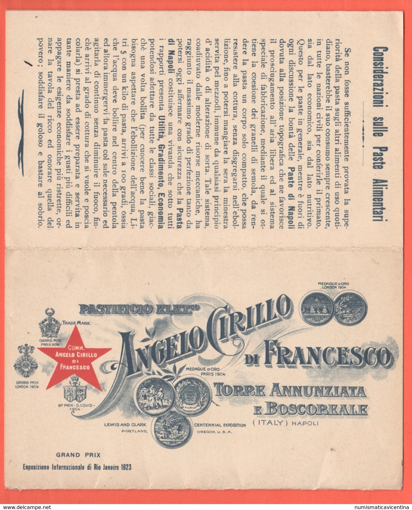 Torre Annunziata Boscoreale Napoli PASTIFICIO PASTA CIRILLO 1923 Pubblicità Alimentari - Autres & Non Classés