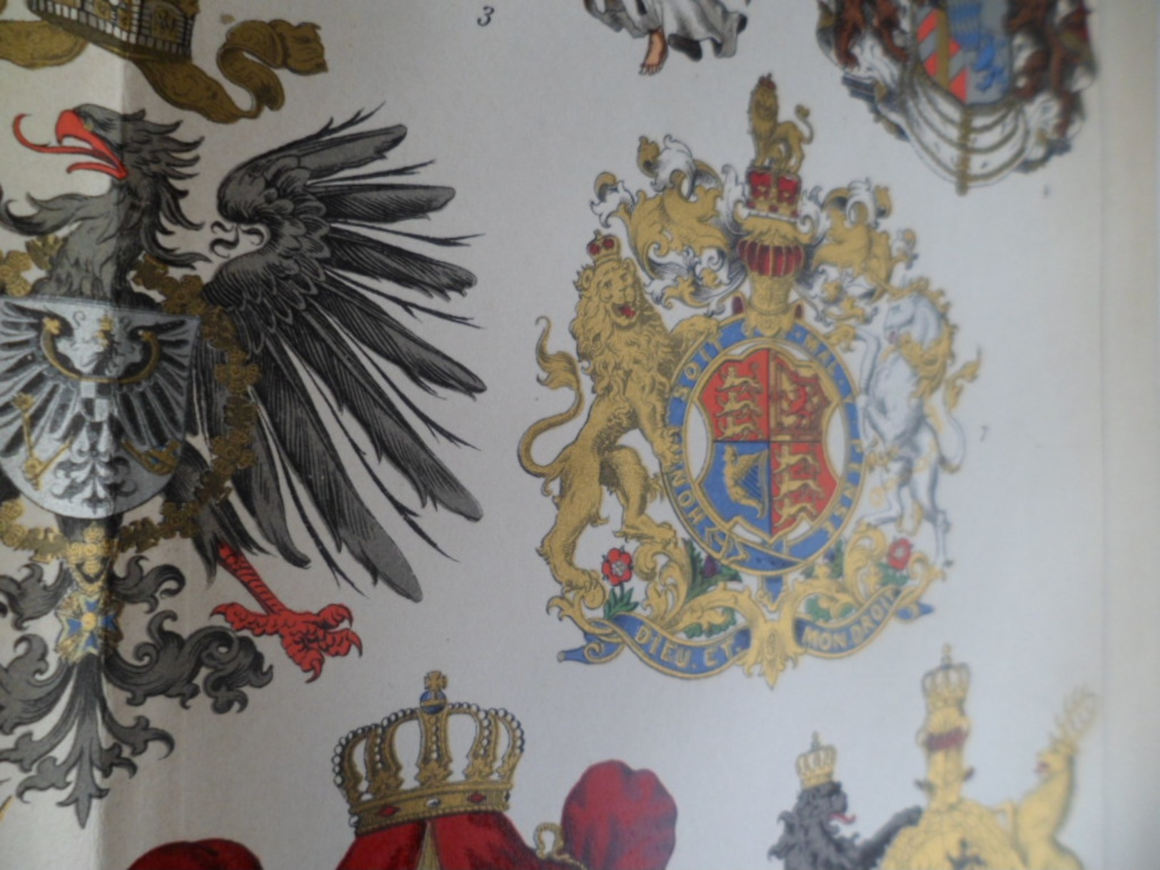 1901 Brockhaus Lithographie Chromo Gravure Wappen Der Wichtigsten Kulturstaaten Prusse Autriche Hongrie Bayern Russie Sa - Lithographies