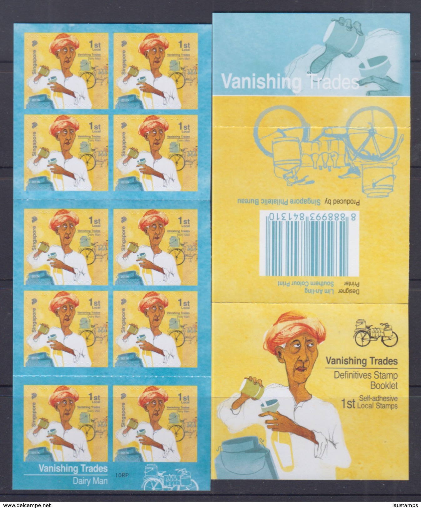 Singapore 2013 Vanishing Trades, Dairy Man Bicycle Booklet **10th Reprint (Imprint 2017K) MNH - Cycling