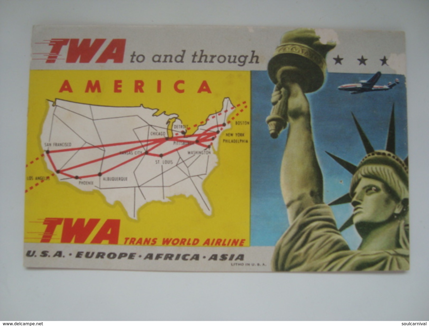 BLOTTING PAPER: TWA TO AND THROUGH AMERICA - USA 50s. UNUSED. AIRLINE AVIATION. - Werbung