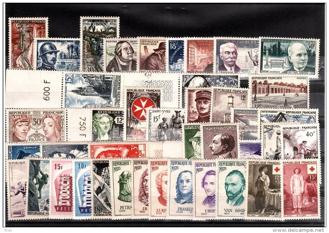 FRANCE - 1956 - Année Complète - Timbres N° 1050 à 1090 - Neufs ** - 1950-1959