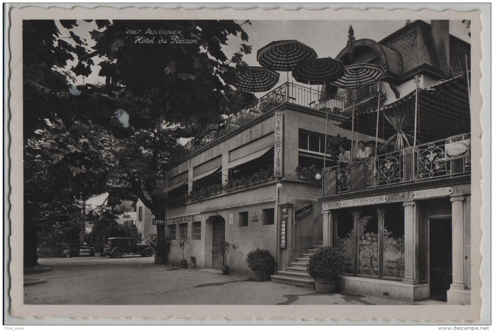 Auvernier - Hotel Du Poisson Mit Auto-Garage, Oldtimer - Phototypie No. 4867 - Auvernier