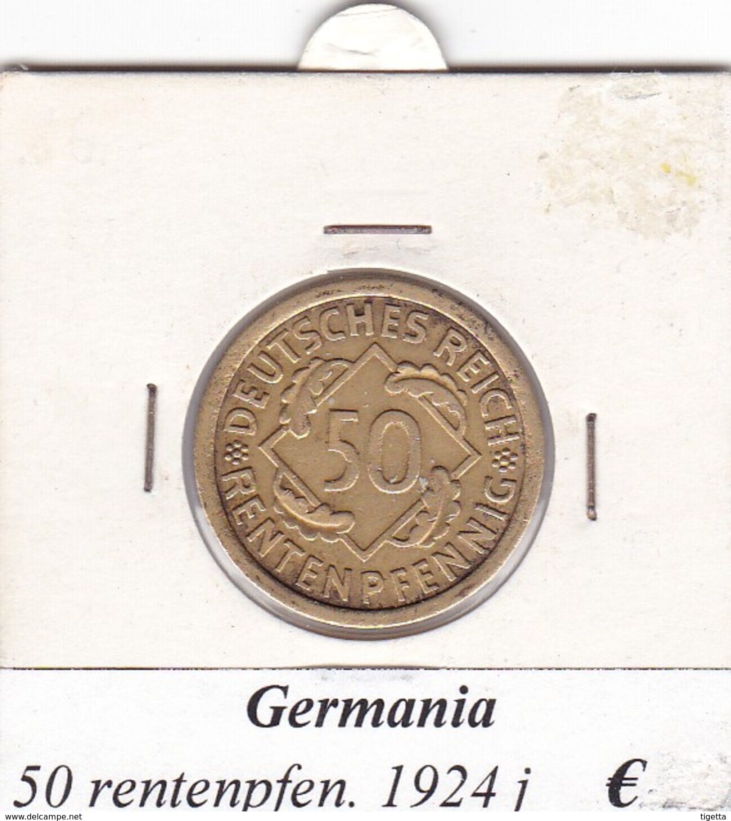 GERMANIA  50 RENTENPFENNIG  1924  LETTERA J  COME DA FOTO - 50 Rentenpfennig & 50 Reichspfennig