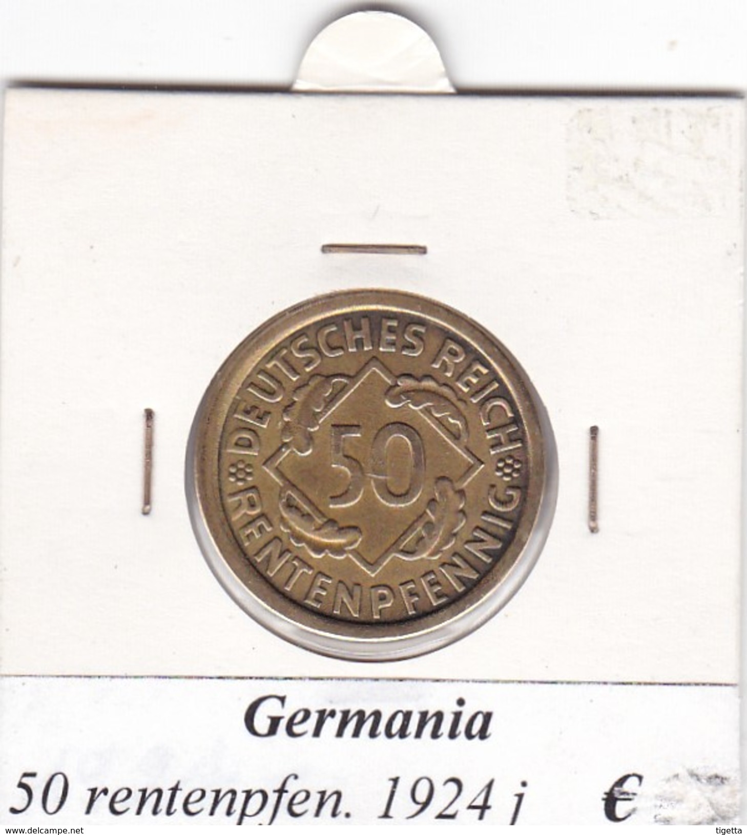 GERMANIA  50 RENTENPFENNIG  1924  LETTERA J  COME DA FOTO - 50 Rentenpfennig & 50 Reichspfennig