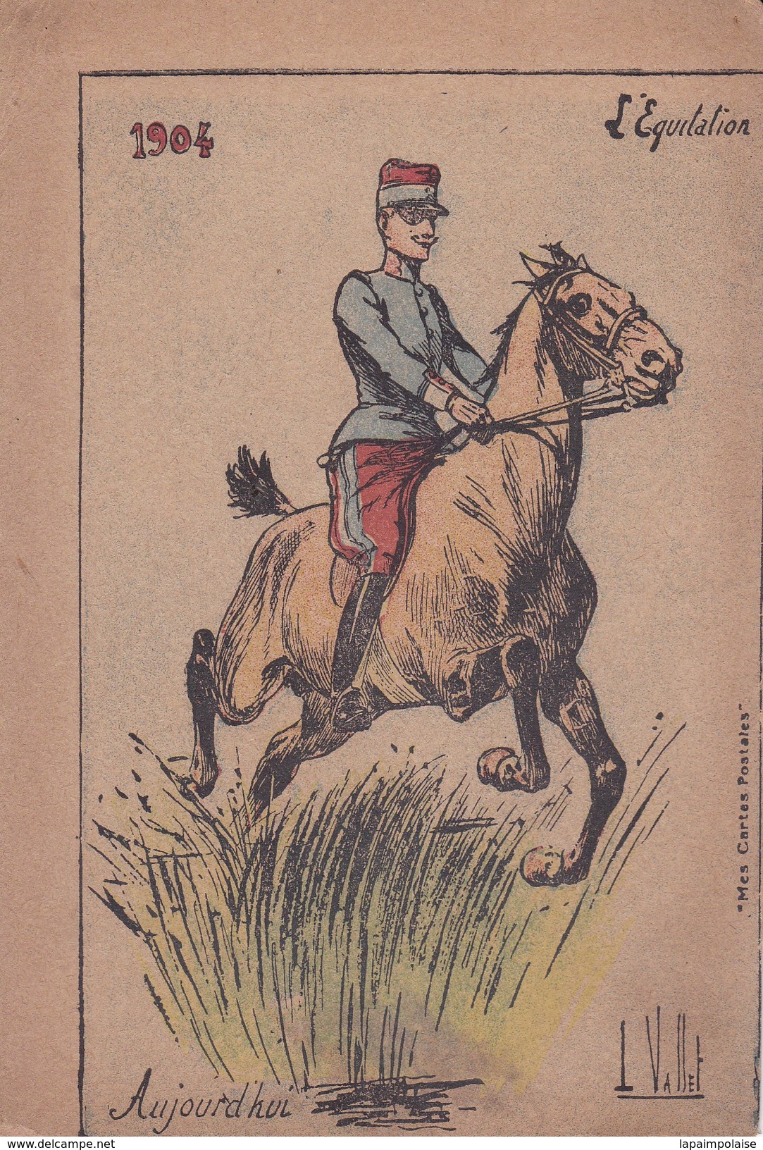 Thèmes > Illustrateurs - Signés > Militaria  Signé L Vallet, " L'equitation 1904 " - Vallet, L.