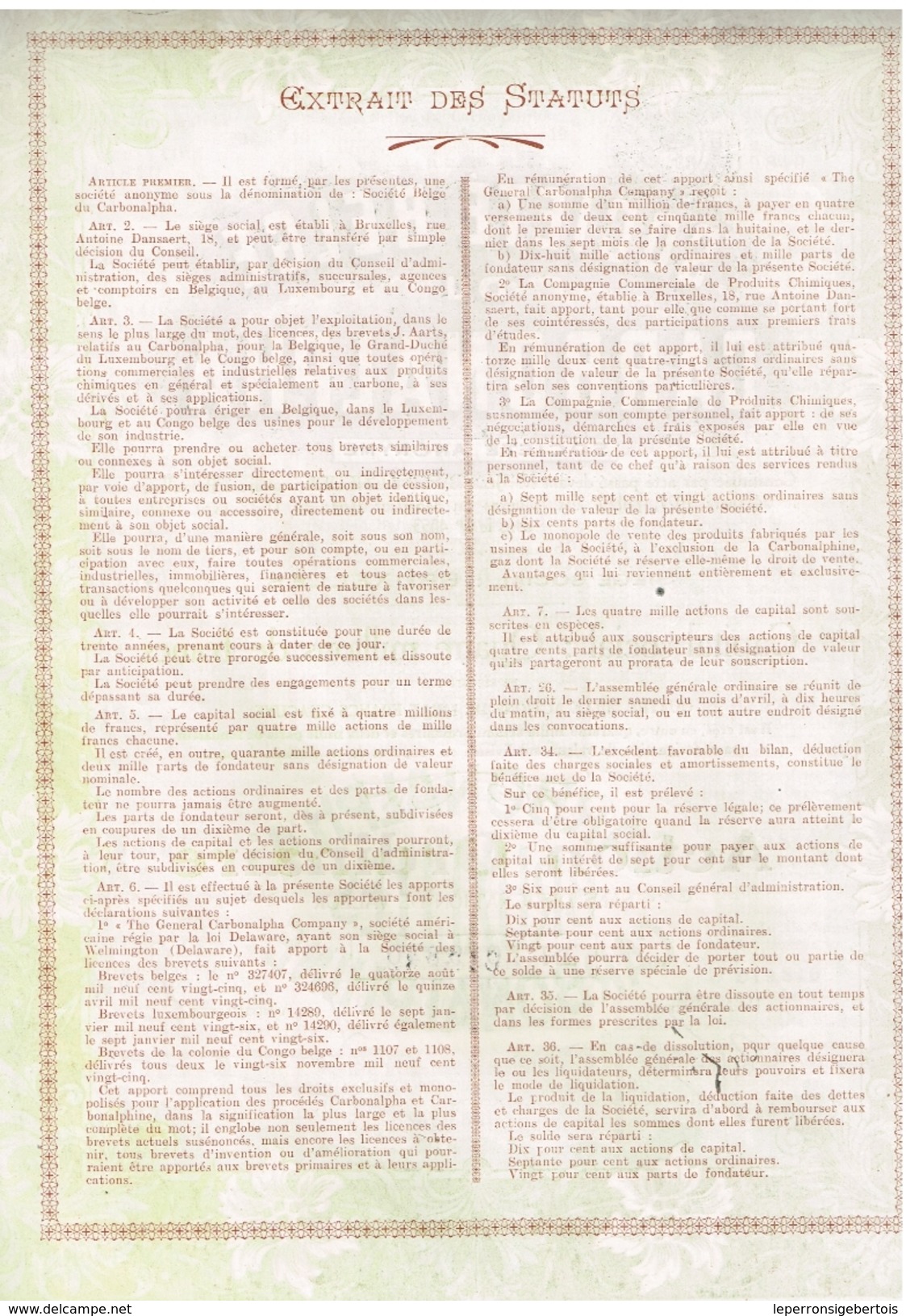 Ancienne Action - Société Belge Du Carbonalpha - Titre De 1927 - Industrie