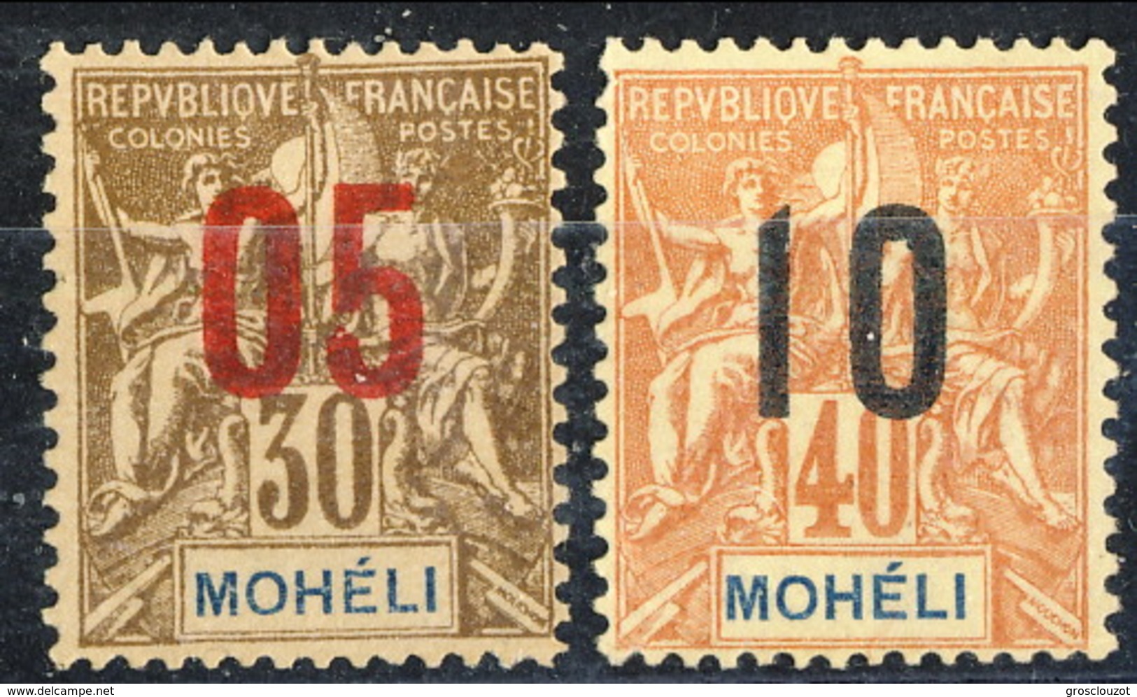 Moheli 1912 N. 19 E N. 20 MH Cat. &euro; 4,90 - Other & Unclassified