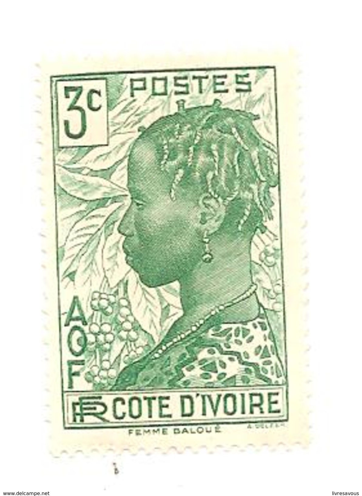 Timbre Côte D'Ivoire Valeur 3c Femme Baloué De La R.F.AOF Non Oblitéré - Neufs