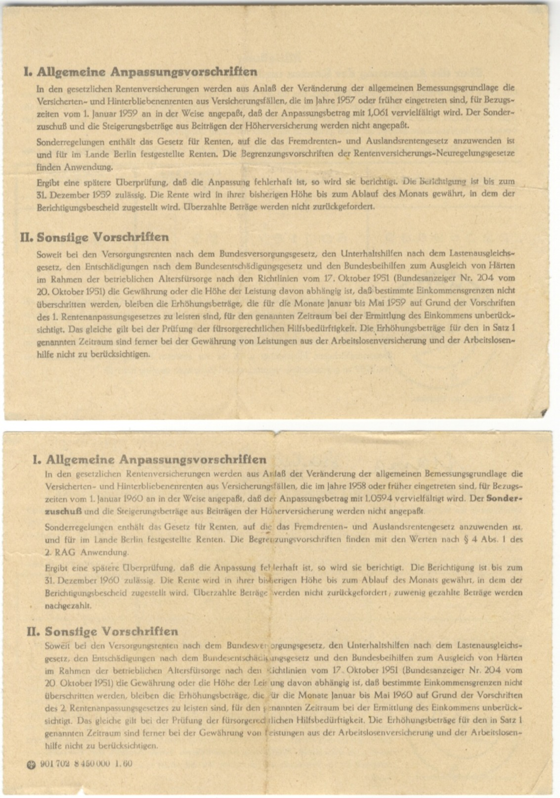 D206 Bund BRD 1959 2 Mitteilungen Rentenanpassung Postsendung Portofrei Mit Tagesstempel Postamt Hadamar - Lettres & Documents