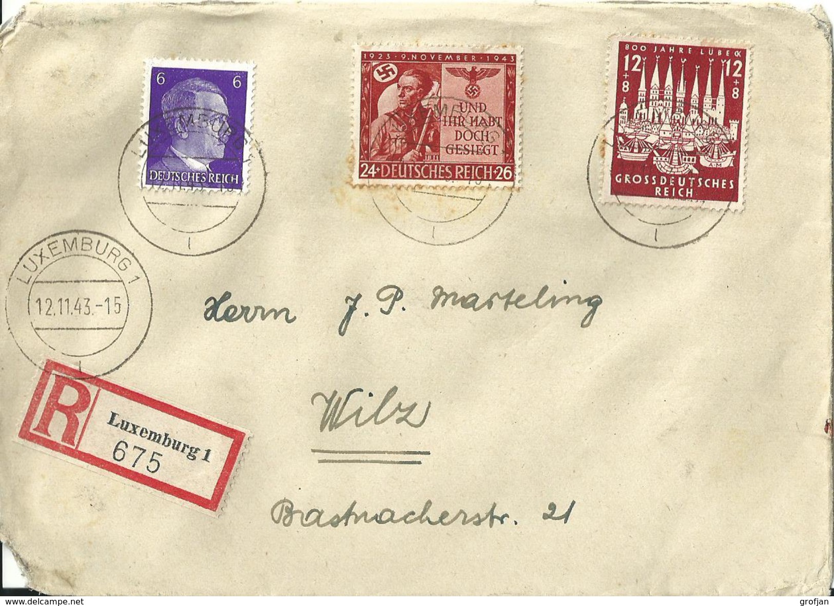 Besatzung Deutsches Reich Einschreibebrief Luxemburg - Wiltz 1943 / Luxemburg WWII - Besetzungen