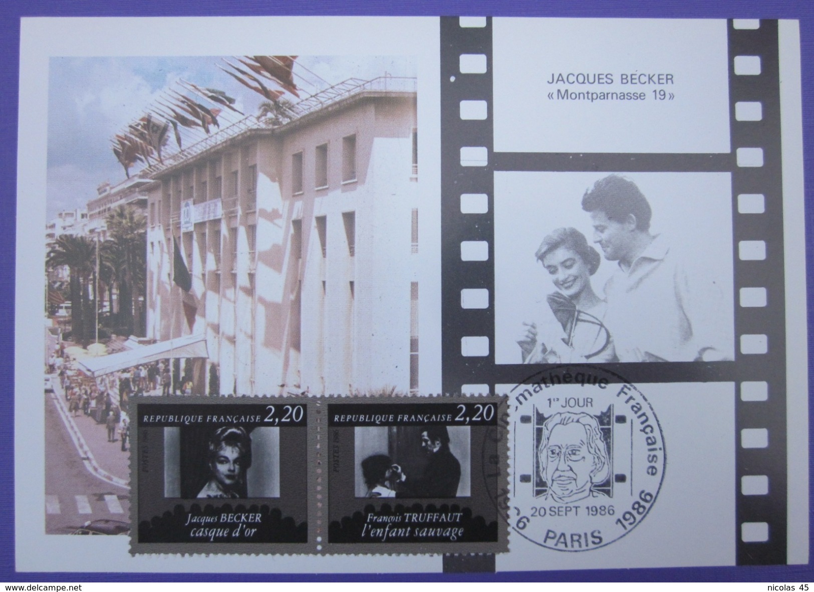 Carte Postale Maximum - FDC - Cinéma - 1986 - Becker Truffaut - YT 2441 2442 - 1980-1989