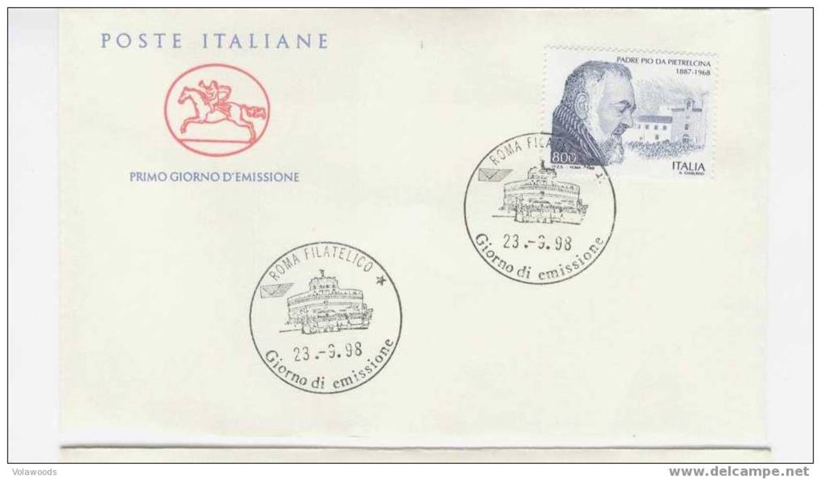 Italia - Busta Fdc Con Serie Completa: Padre Pio Da Pietrelcina - 1998 - Teologi