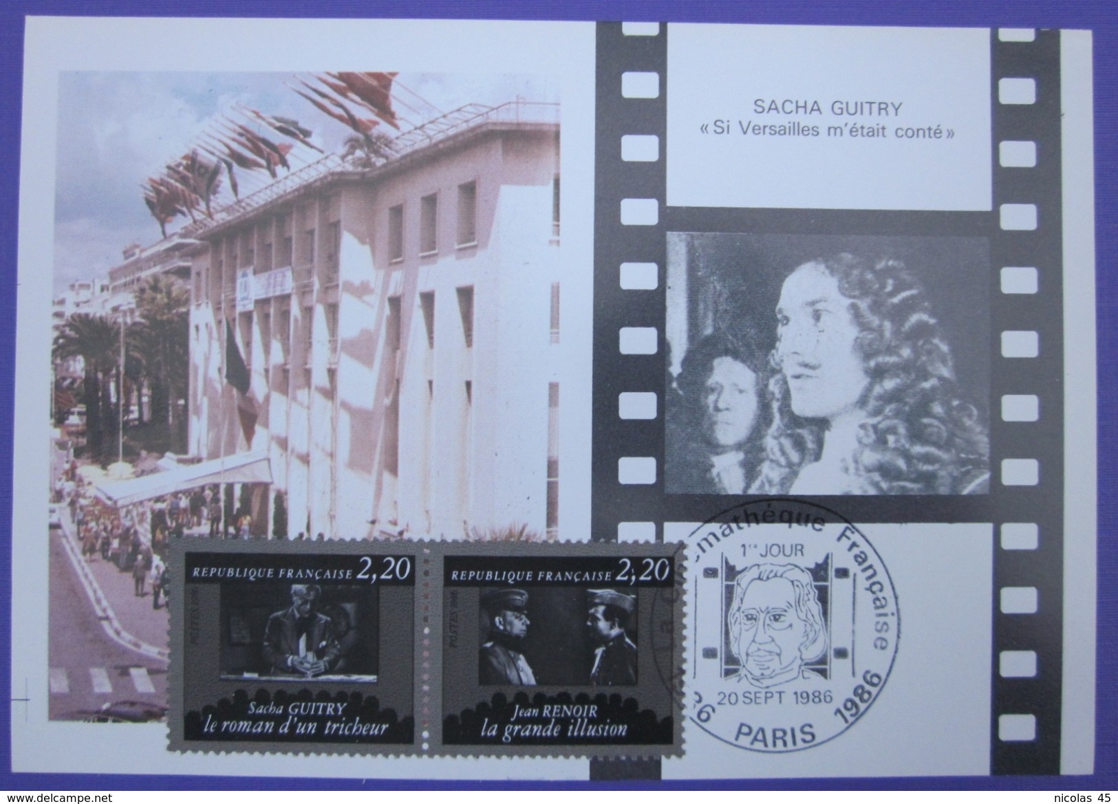 Carte Postale Maximum - FDC - Cinéma - 1986 - Sacha Guitri - Jean Renoir - YT 2435 2436 - 1980-1989