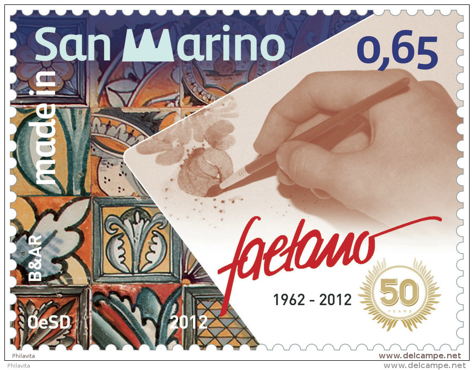 2012 San Marino -Made In SanMarino - Ceramica Faetano - 50 Years - 1v - Paper MNH** - Ungebraucht