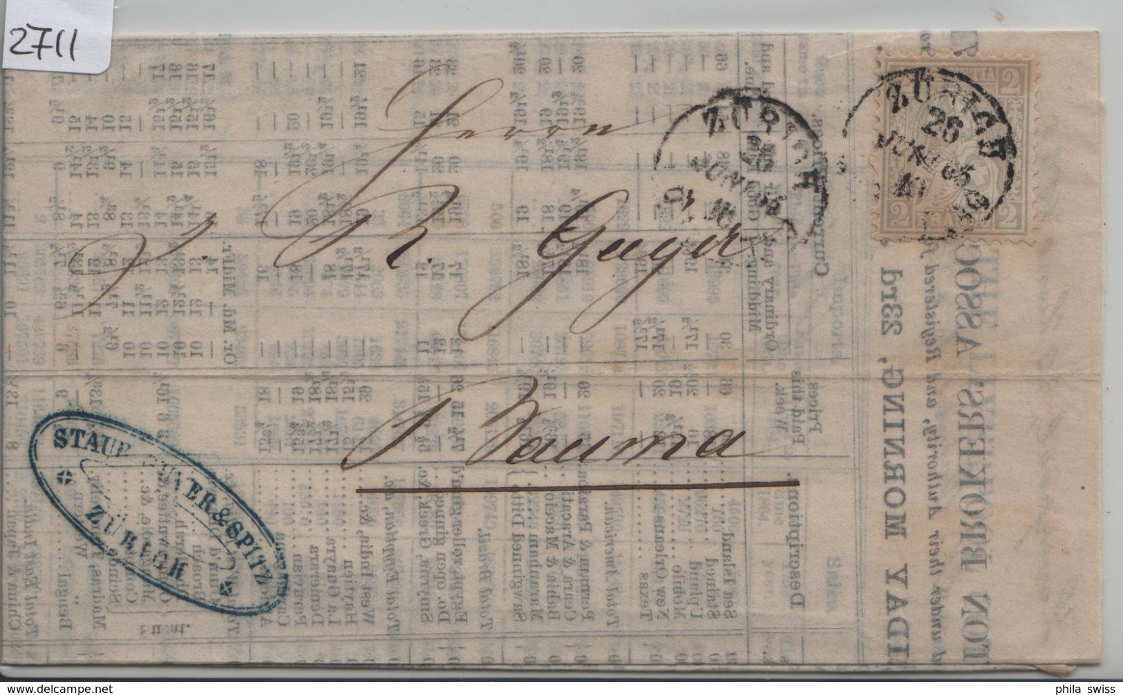 1865 Nr. 28/20 - Stempel: Zürich Nach Bauma Liverpool Cotton Brokers Price List 26. Juni 1865 - Briefe U. Dokumente