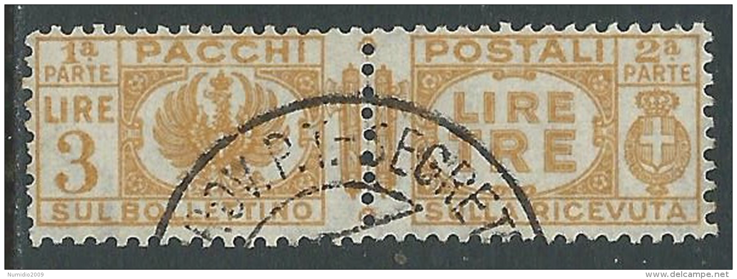 1927-32 REGNO USATO PACCHI POSTALI 3 LIRE - Z12-6 - Pacchi Postali