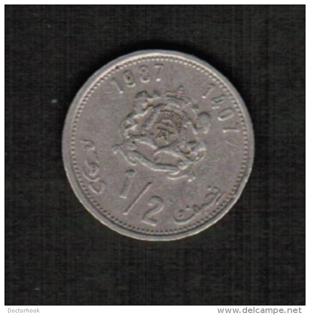 MOROCCO  1/2 DIRHAM 1987 (AH 1407) (Y # 87) - Morocco