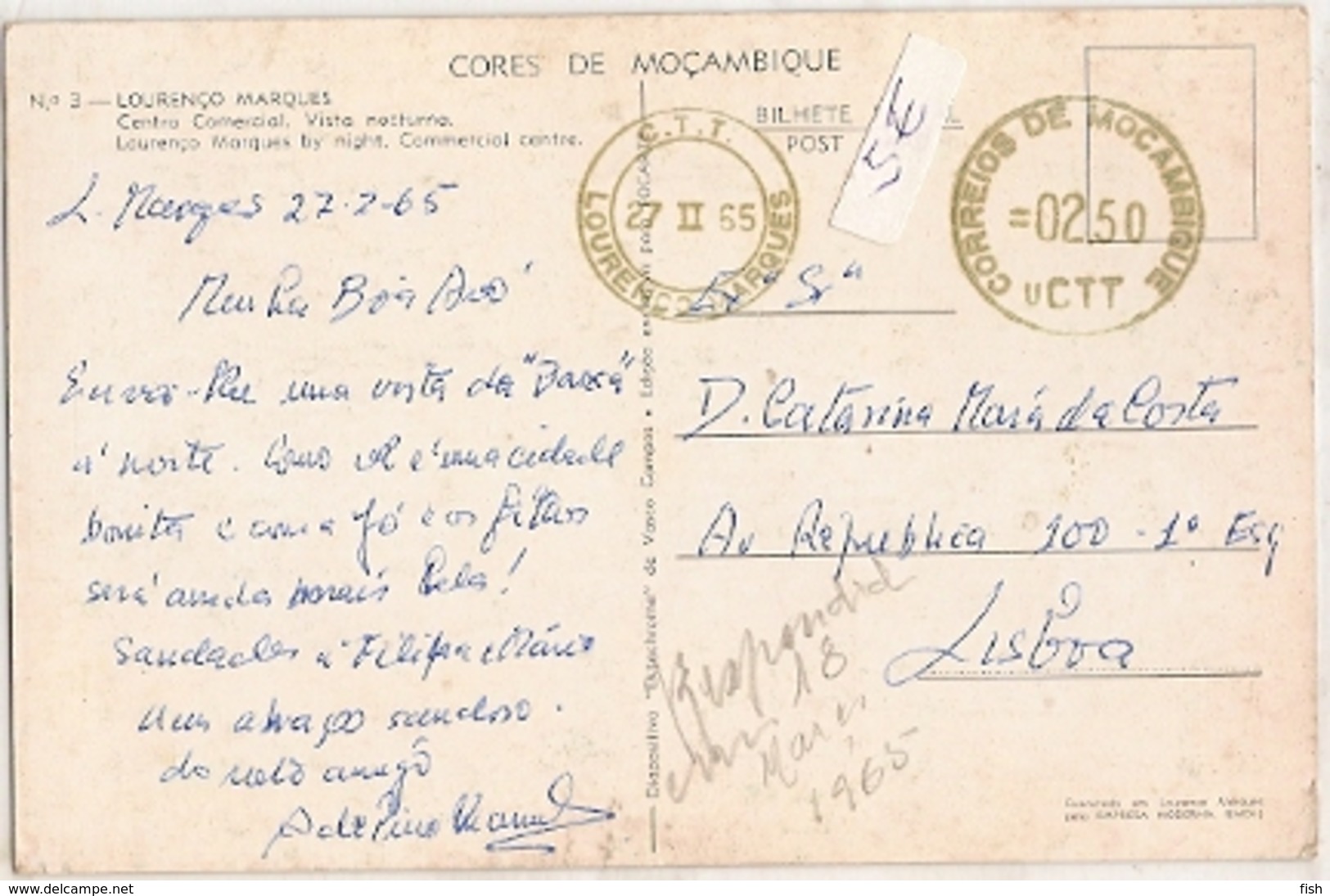 Mozambique &Circulado, Portugal Ultramar, Cores De Moçambique, Centro Comercial De  Lourenço Marques, Lisboa 1965(4666) - Mozambique