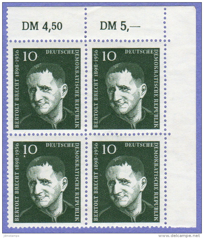 DDR SC #362-3 (SET/2) MNH B4 1957 Bertolt Brecht / Playwright, Poet, CV $2.80 - Unused Stamps