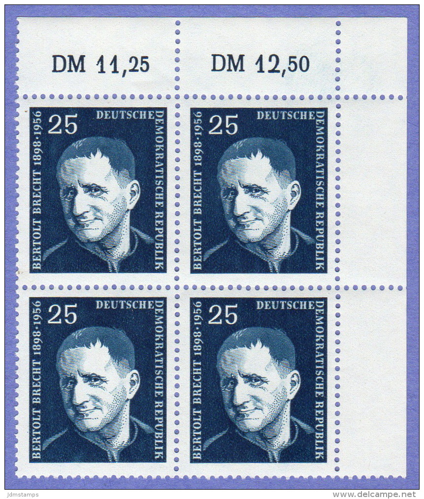 DDR SC #362-3 (SET/2) MNH B4 1957 Bertolt Brecht / Playwright, Poet, CV $2.80 - Unused Stamps