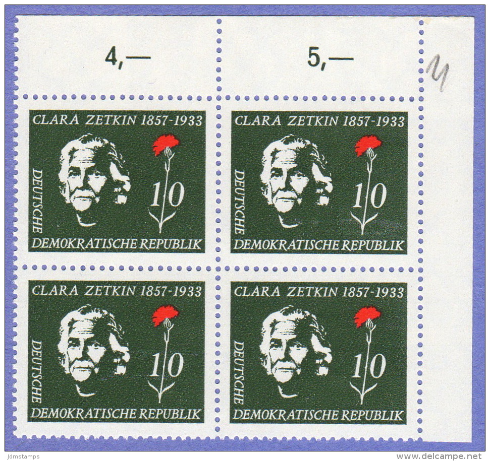 DDR SC #361 MNH B4 1957 Clara Zetkin, CV $2.40 - Unused Stamps