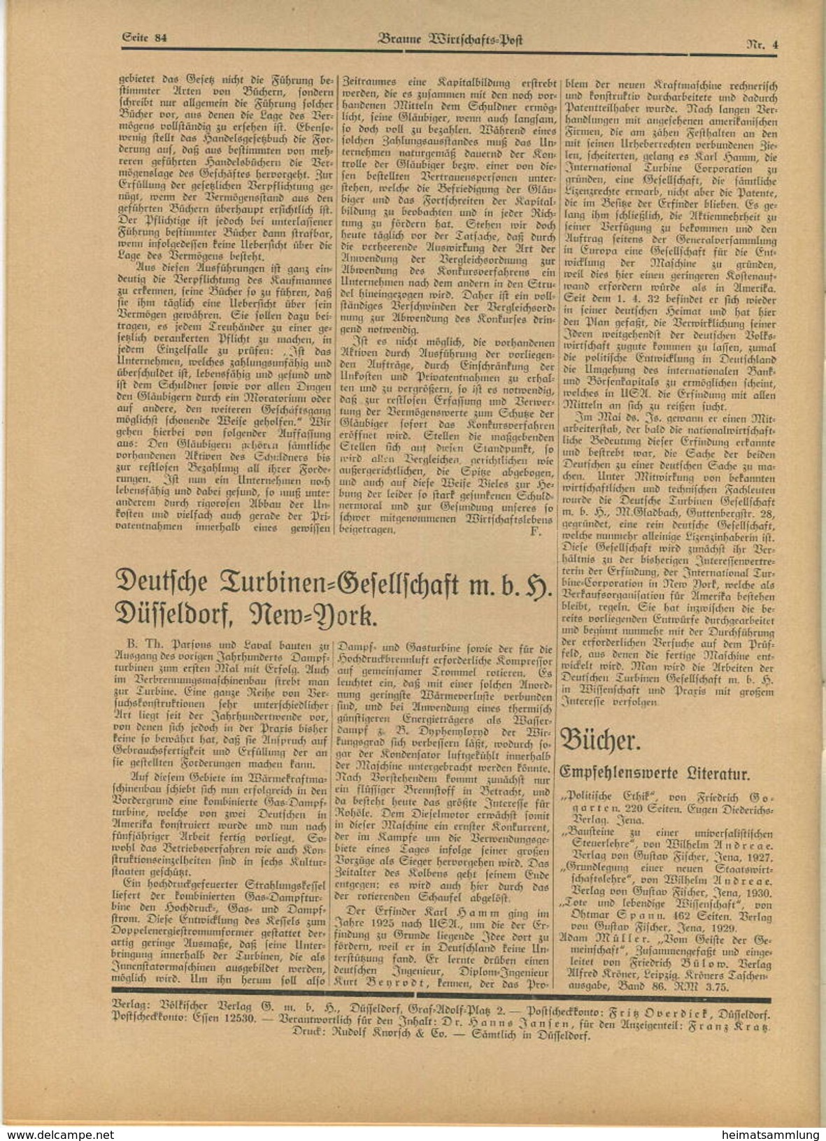 Braune Wirtschaftspost Oktober 1932 - 1. Jahrgang Heft 4 20 Seiten - Nationalsozialistischer Wirtschaftsdienst - Herausg - Politik & Zeitgeschichte