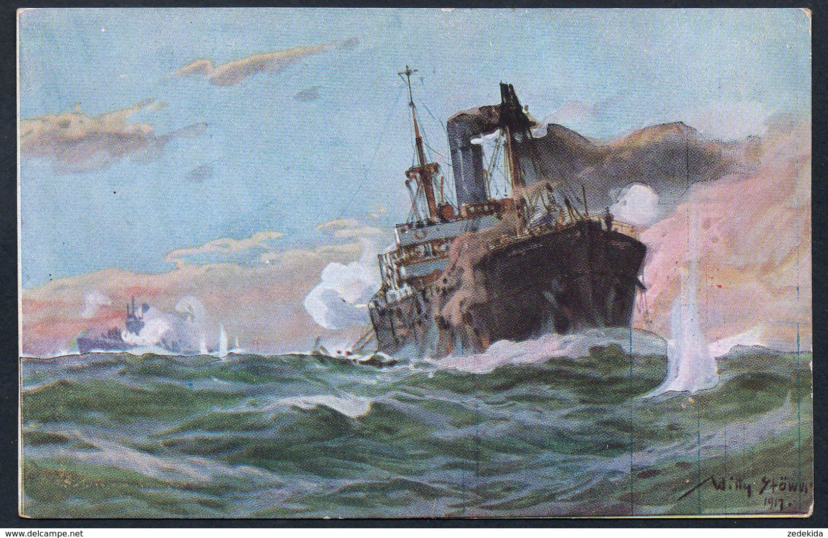 6470 - Alte Künstlerkarte - Gemälde Willy Stöwer - U Boot Spende 1917 - 1. WK WW - Dampfer - J.J. Weber - Stöwer, Willy