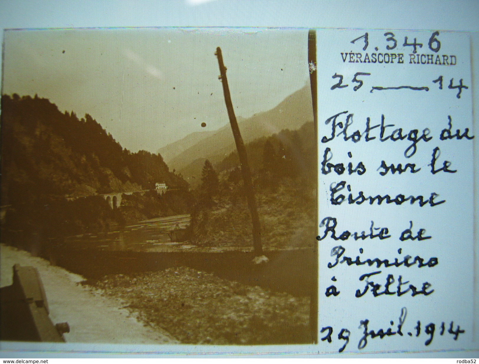 Photo - Stéréo- Flottage De Bois Sur Le Cismone - Route Primiero à Filtre - 1914 -Trentino Alto Adige Vérascope Richard - Plaques De Verre