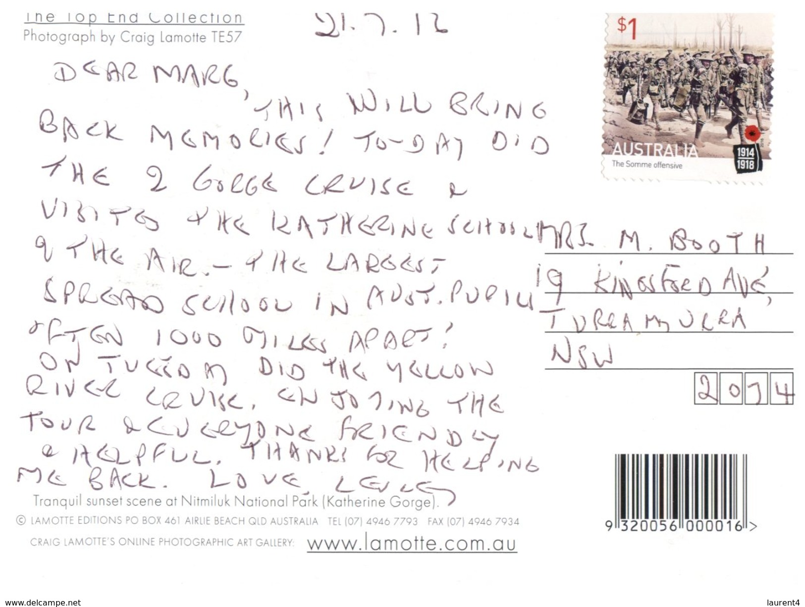 (175) Australia  - NT - Katherine Gorge (with Stamp) - Katherine