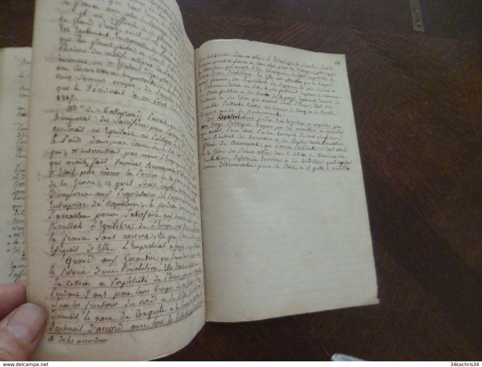Notice sur le Prince de Talleyrand de Périgord. Copie original manuscrite corrigée par Talleyrand 21 pages Inédit???????