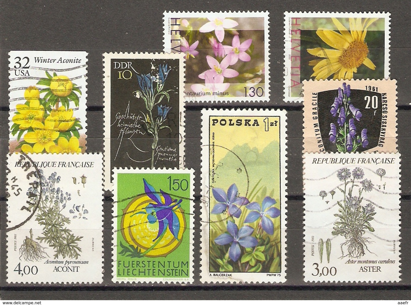 Fleurs Des Montagnes - Petit Lot De 9 Timbres ° - Aster - Aconit - Gentiane - Arnica - Centaurée - Lots & Kiloware (max. 999 Stück)