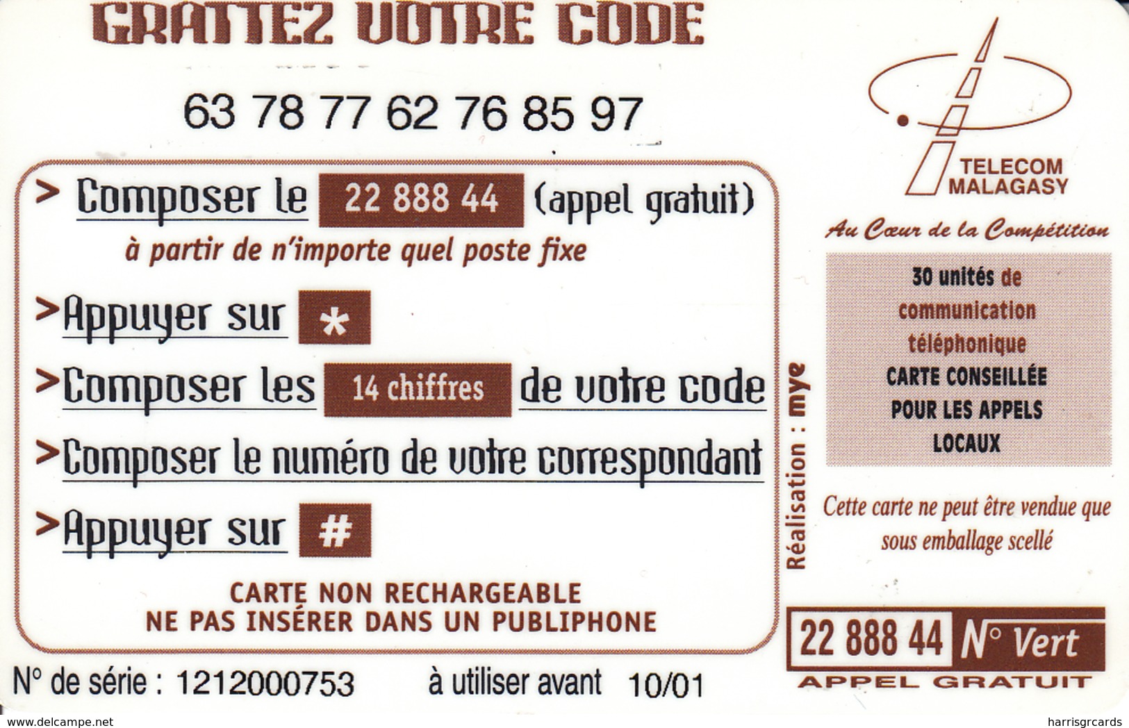 MADAGASCAR - Kikom Red Telephone,10/01, 30 U, Used - Madagascar