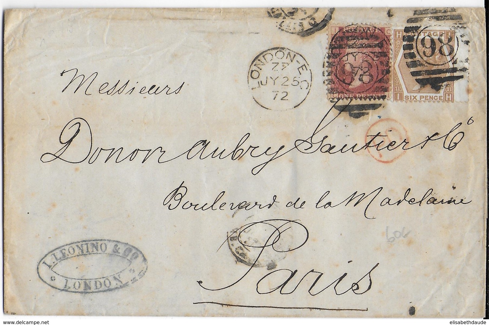 1872 - GB - LETTRE De MANCHESTER Avec YT 26 + 47 PL 11 BORD LARGE => PARIS - Cartas & Documentos