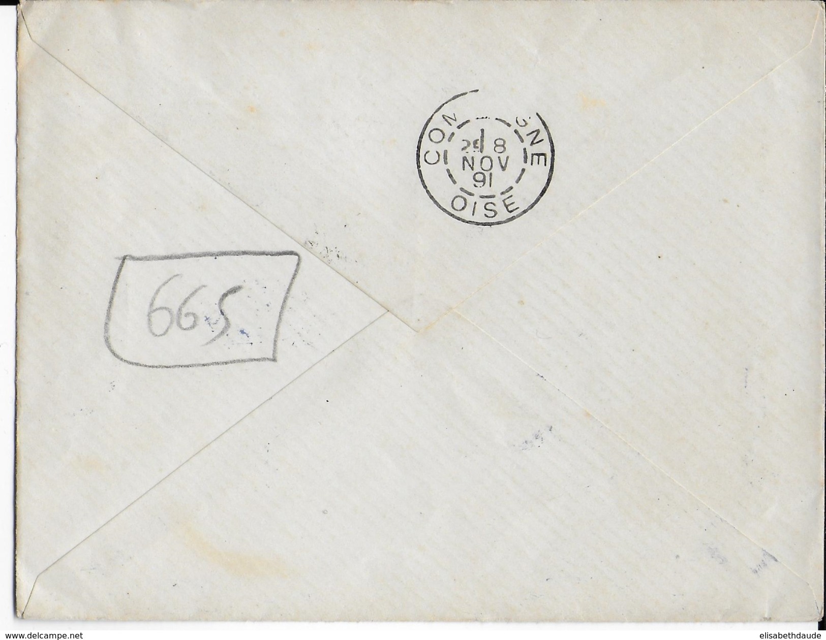 1891 - TURQUIE - ENVELOPPE Avec OBLITERATION BLEUE => COMPIEGNE - Storia Postale