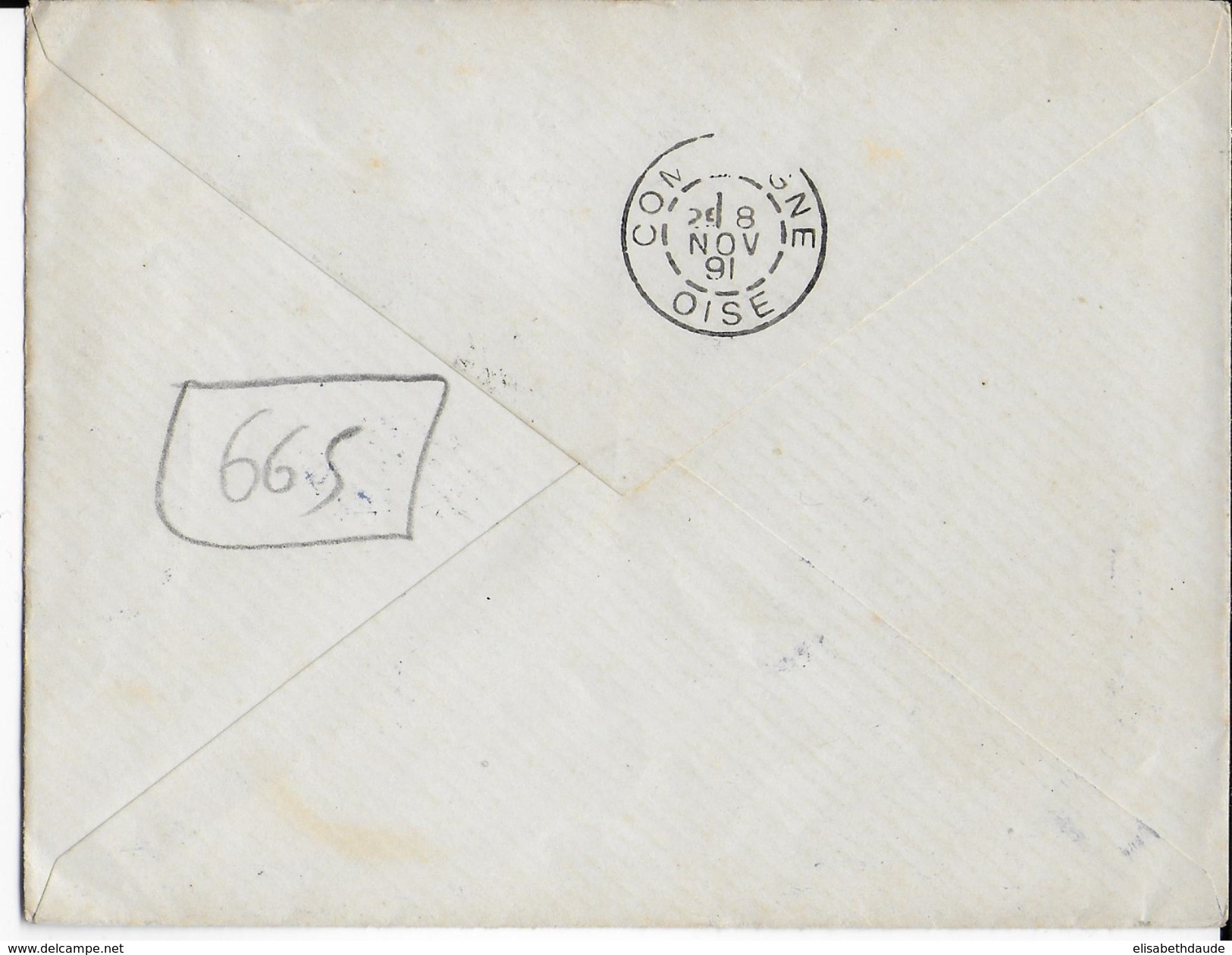 1891 - TURQUIE - ENVELOPPE Avec OBLITERATION BLEUE => COMPIEGNE - Lettres & Documents