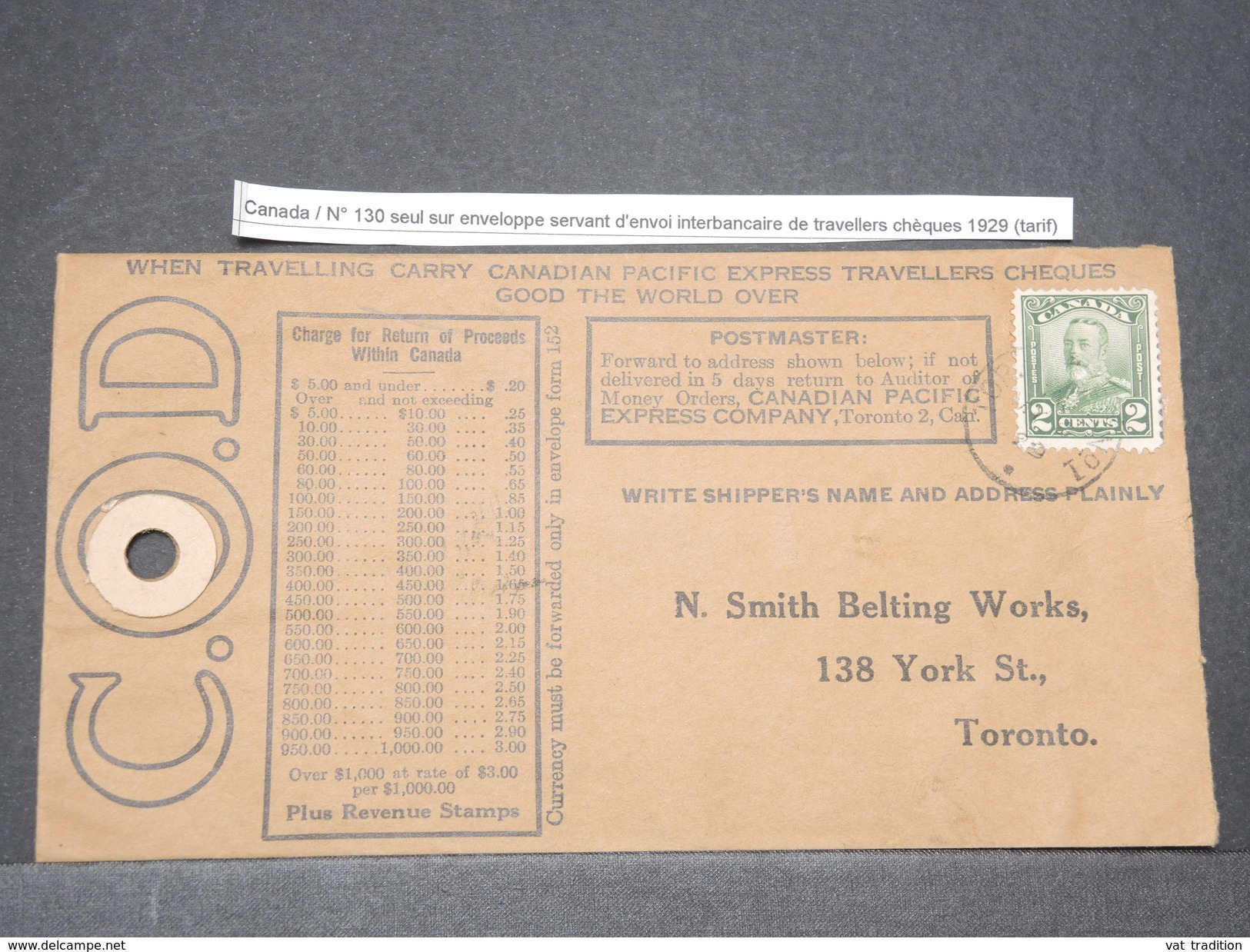CANADA - Enveloppe D' Envoi De Travellers Chèques Pour Toronto En 1929 - L 8141 - Cartas & Documentos