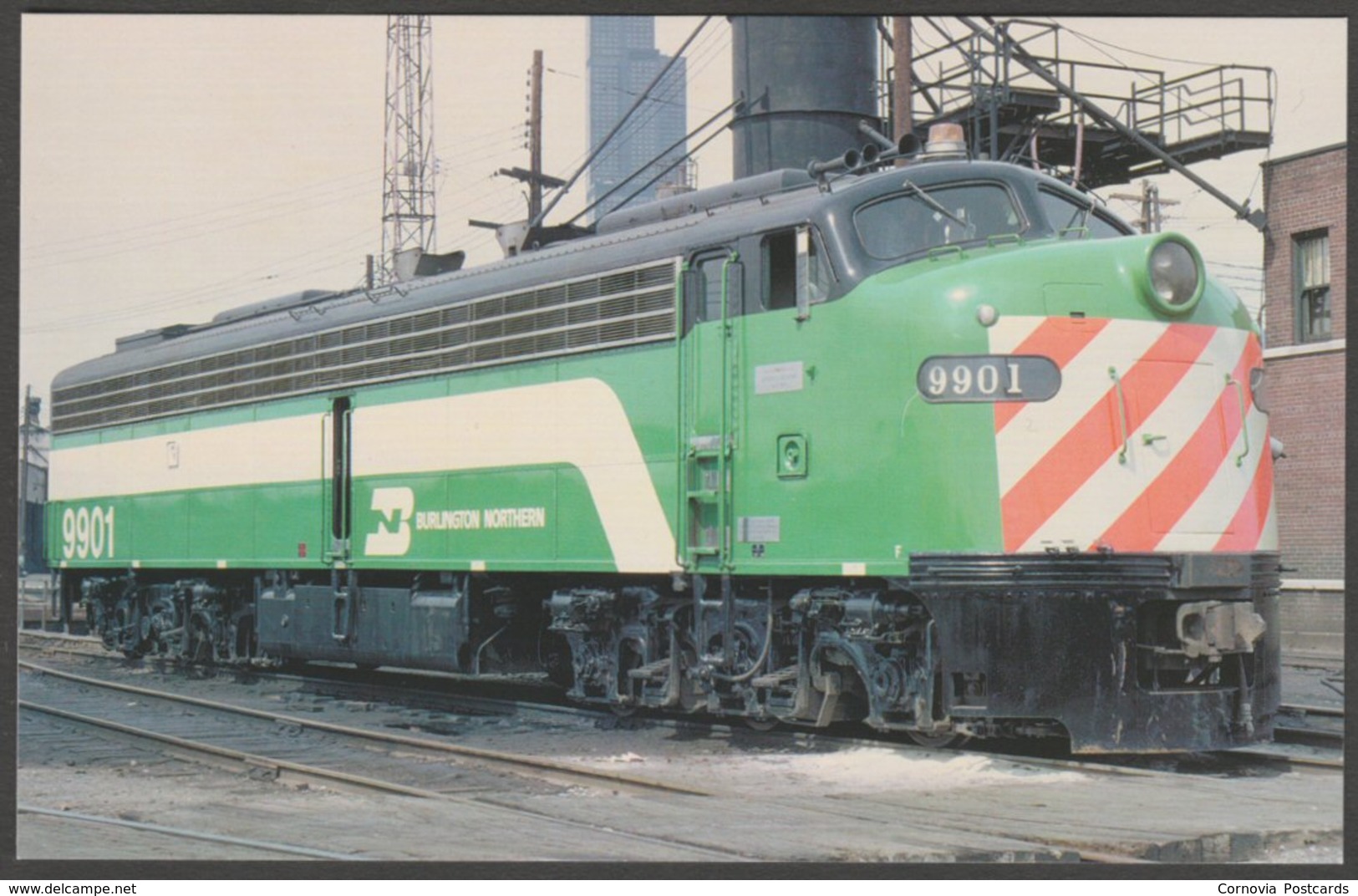 Burlington Northern Hockey Stick E-Unit, Chicago, Illinois IL, USA - Railcards Postcard - Trains