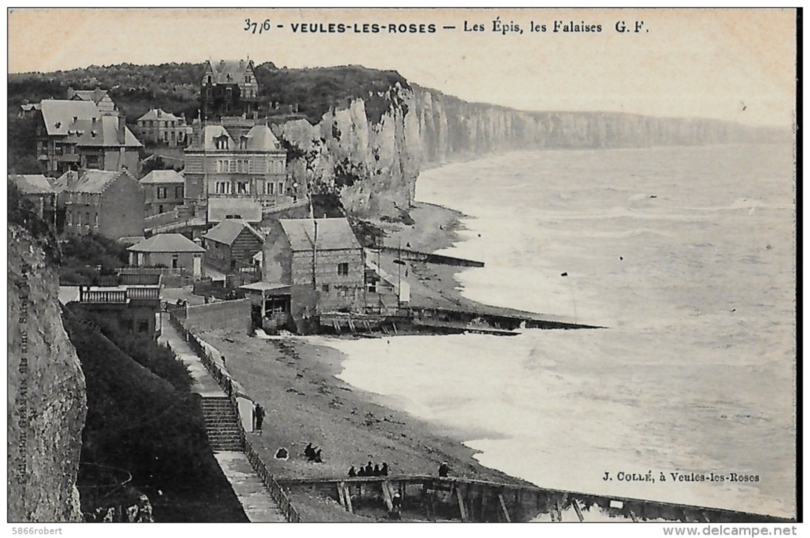 CARTE POSTALE ORIGINALE ANCIENNE : VEULES LES ROSES ; LES EPIS ; LES FALAISES ; ANIMEE ; SEINE MARITIME (76) - Veules Les Roses