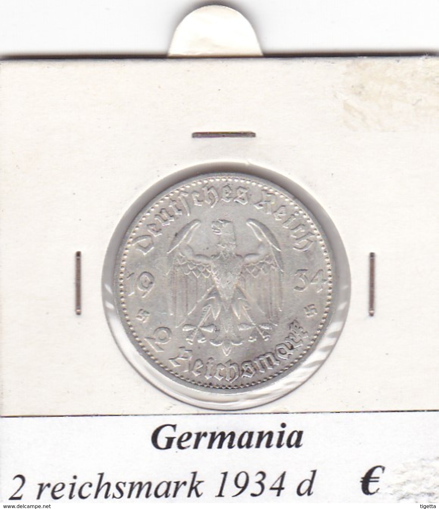 GERMANIA  2 REICHSMARK 1934  LETTERA D  COME DA FOTO - 2 Reichsmark