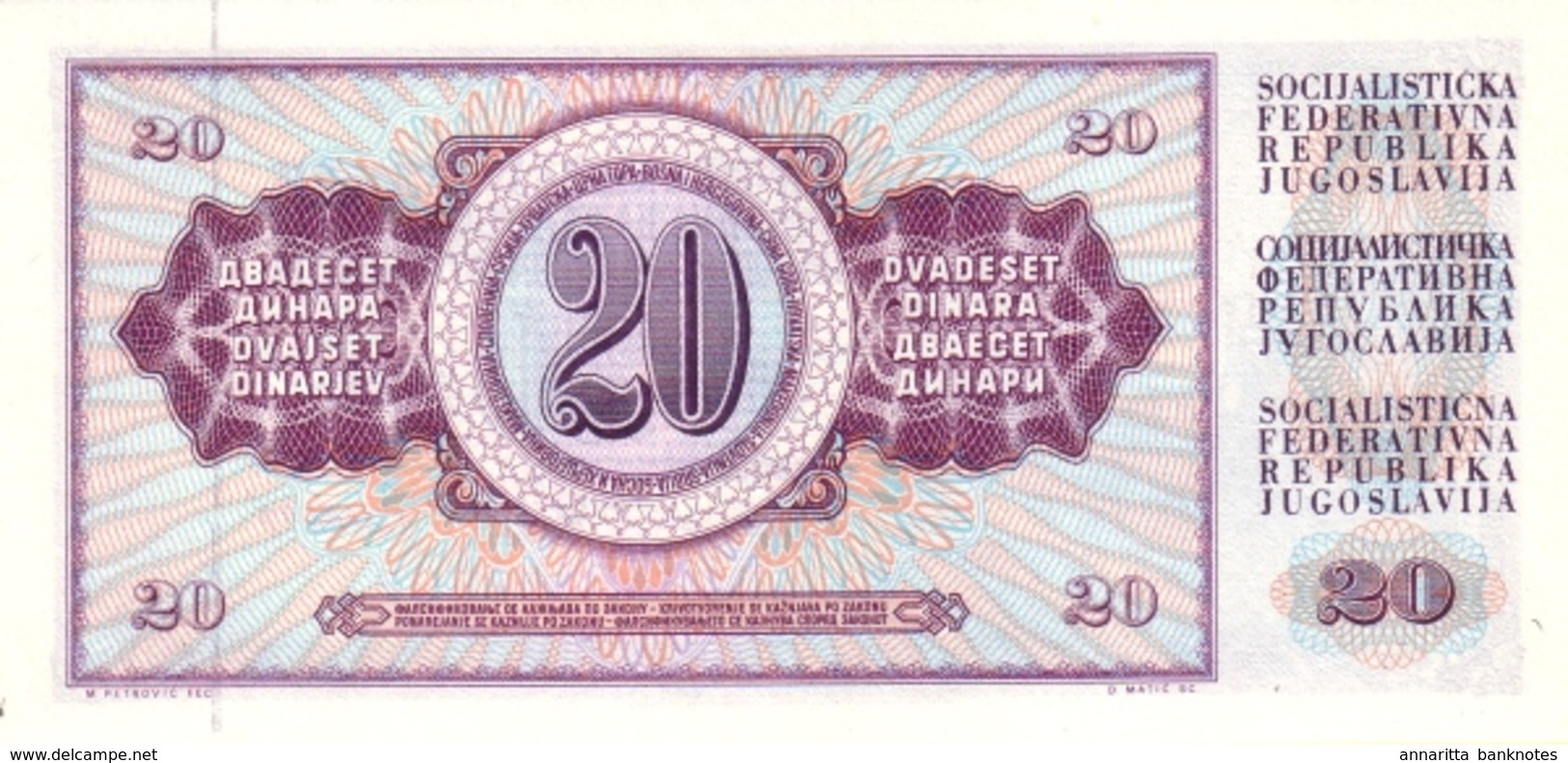 YUGOSLAVIA 20 DINARA 1981 P-88b UNC [YU088b] - Yougoslavie