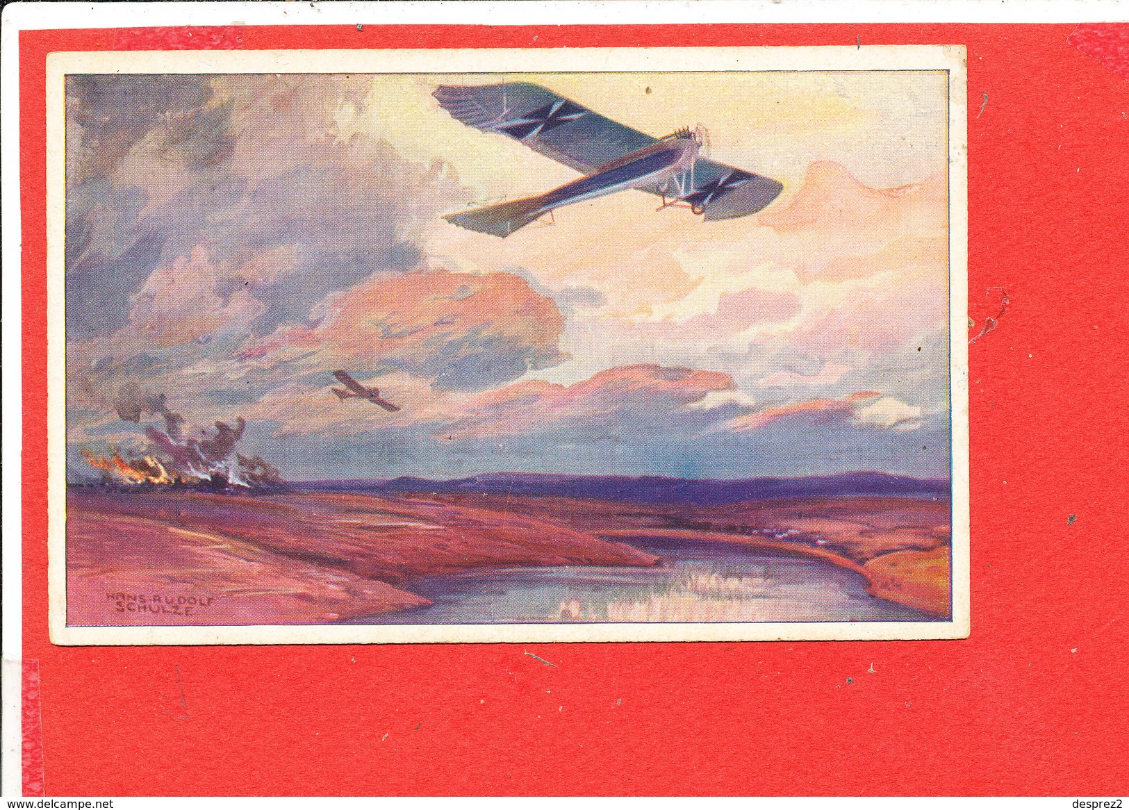 AVION GUERRE Cpa Illustrée Par HANS RUDOLF SCHULZE 2 Scanns - 1914-1918: 1. Weltkrieg