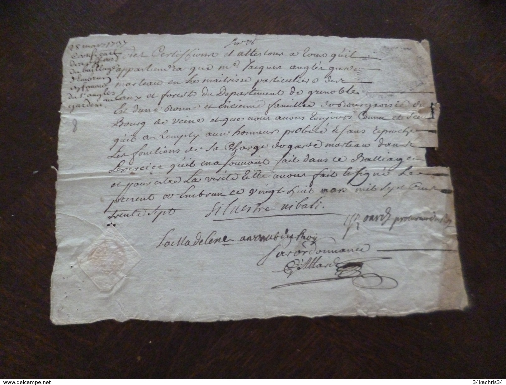 Offre Du Baillage D'Embrun Au Garde Marteau Angles 28/03/1737 Basse Alpes - Manuskripte