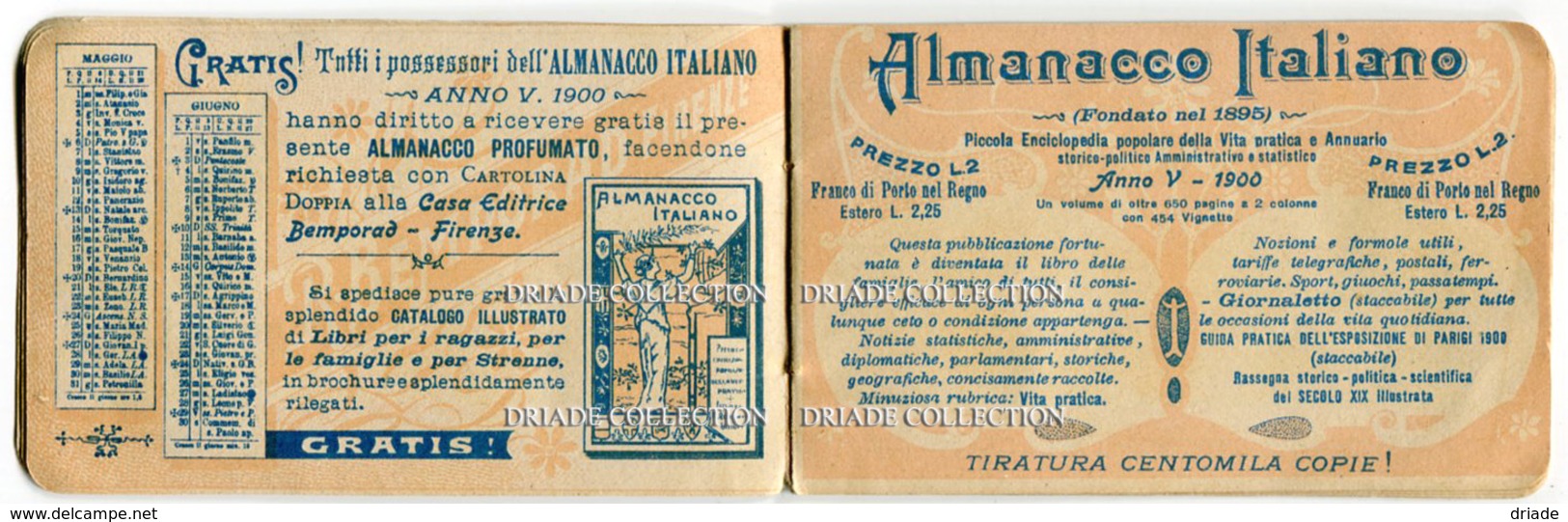 CALENDARIETTO ALMANACCO PROFUMATO CENERENTOLA EDITORE R. BEMPORAD ANNO 1900 CALENDRIER PARFUMEE WALT DISNEY - Petit Format : ...-1900