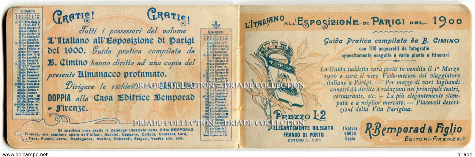 CALENDARIETTO ALMANACCO PROFUMATO CENERENTOLA EDITORE R. BEMPORAD ANNO 1900 CALENDRIER PARFUMEE WALT DISNEY
