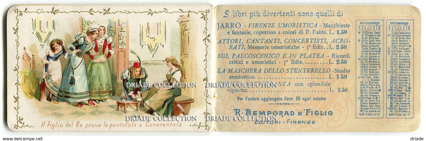 CALENDARIETTO ALMANACCO PROFUMATO CENERENTOLA EDITORE R. BEMPORAD ANNO 1900 CALENDRIER PARFUMEE WALT DISNEY