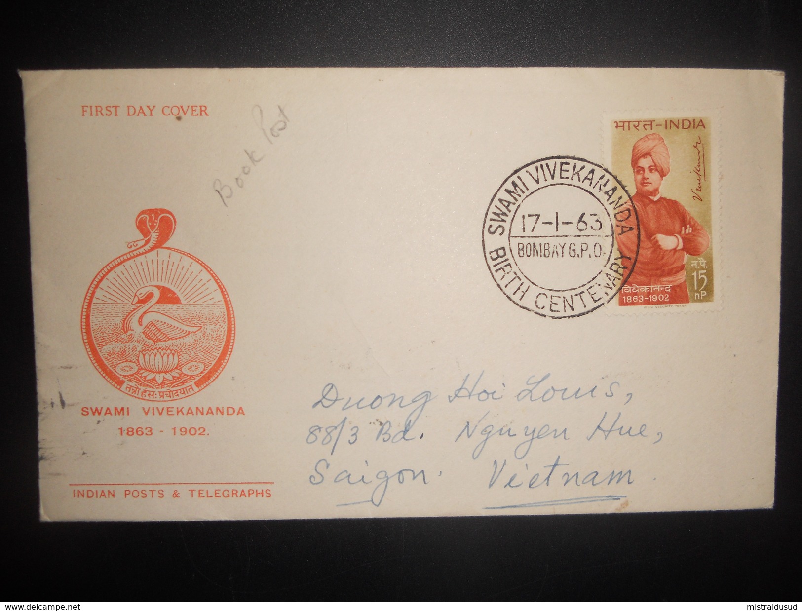 Inde , Premier Jour De Vivekananda 1963 De Bombay - FDC