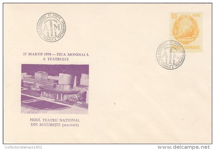 61067- NEW BUCHAREST THEATRE, WORLD THEATRE DAY, SPECIAL COVER, 1970, ROMANIA - Briefe U. Dokumente