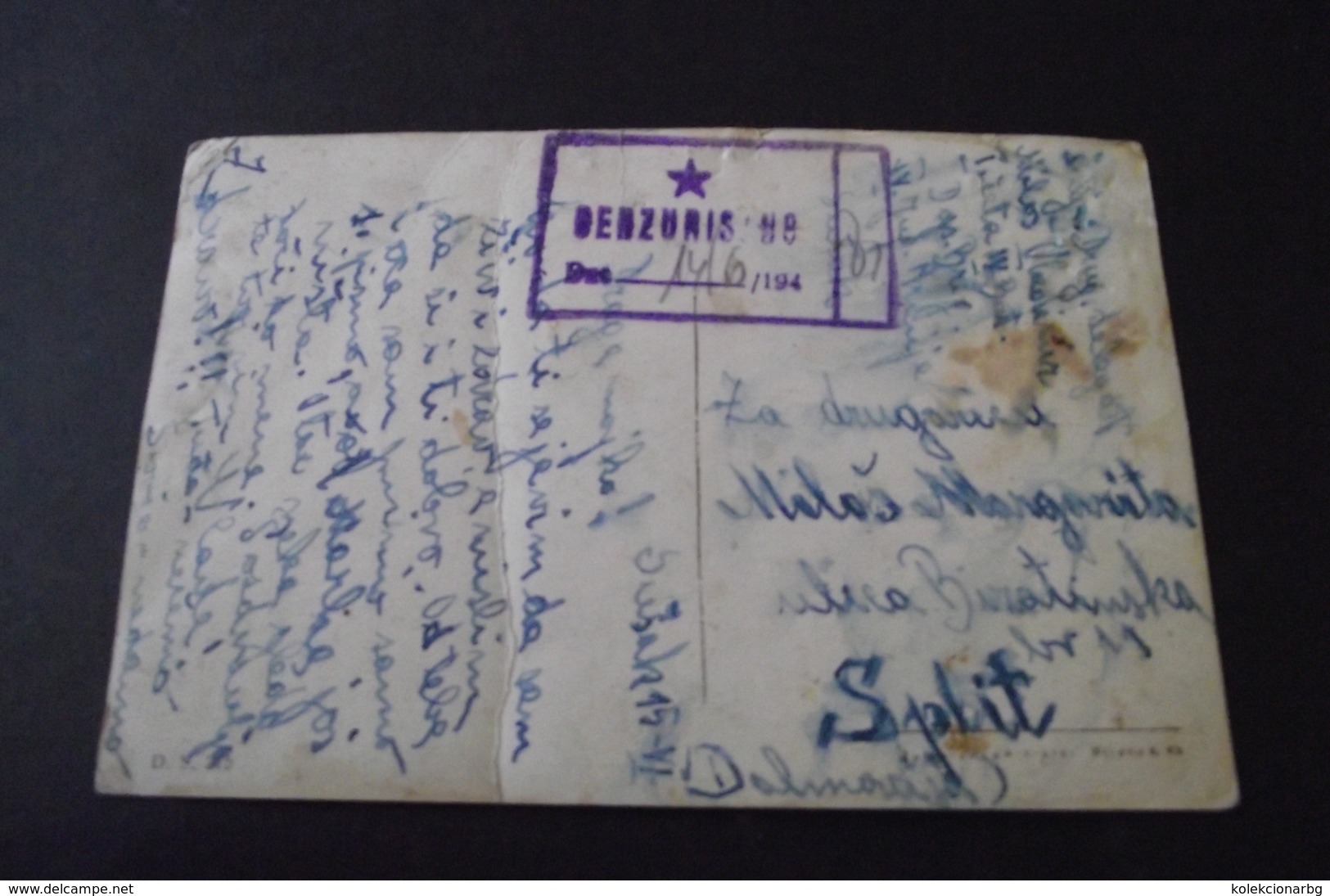 252. Partisan Postcard Censored  Susak-Split - Covers & Documents