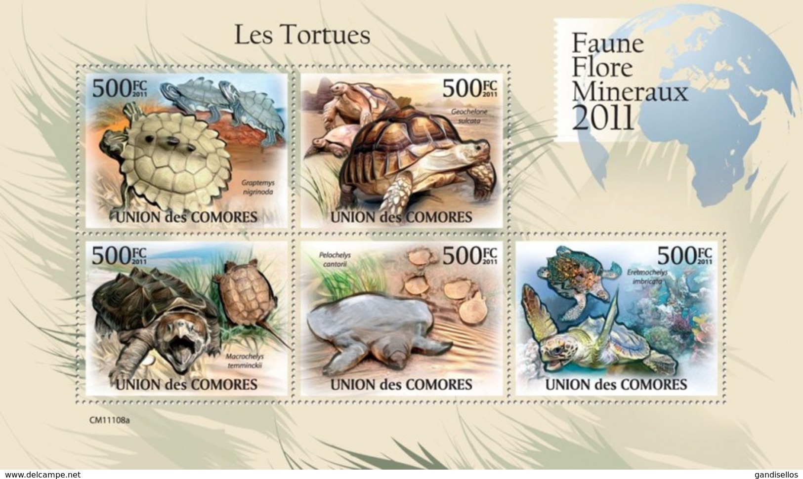COMORES 2011 SHEET TURTLES TORTUES TARTARUGAS TORTUGAS TARTARUGHE REPTILES MARINE LIFE FAUNE FLORE MINERAUX Cm11108a - Comoros