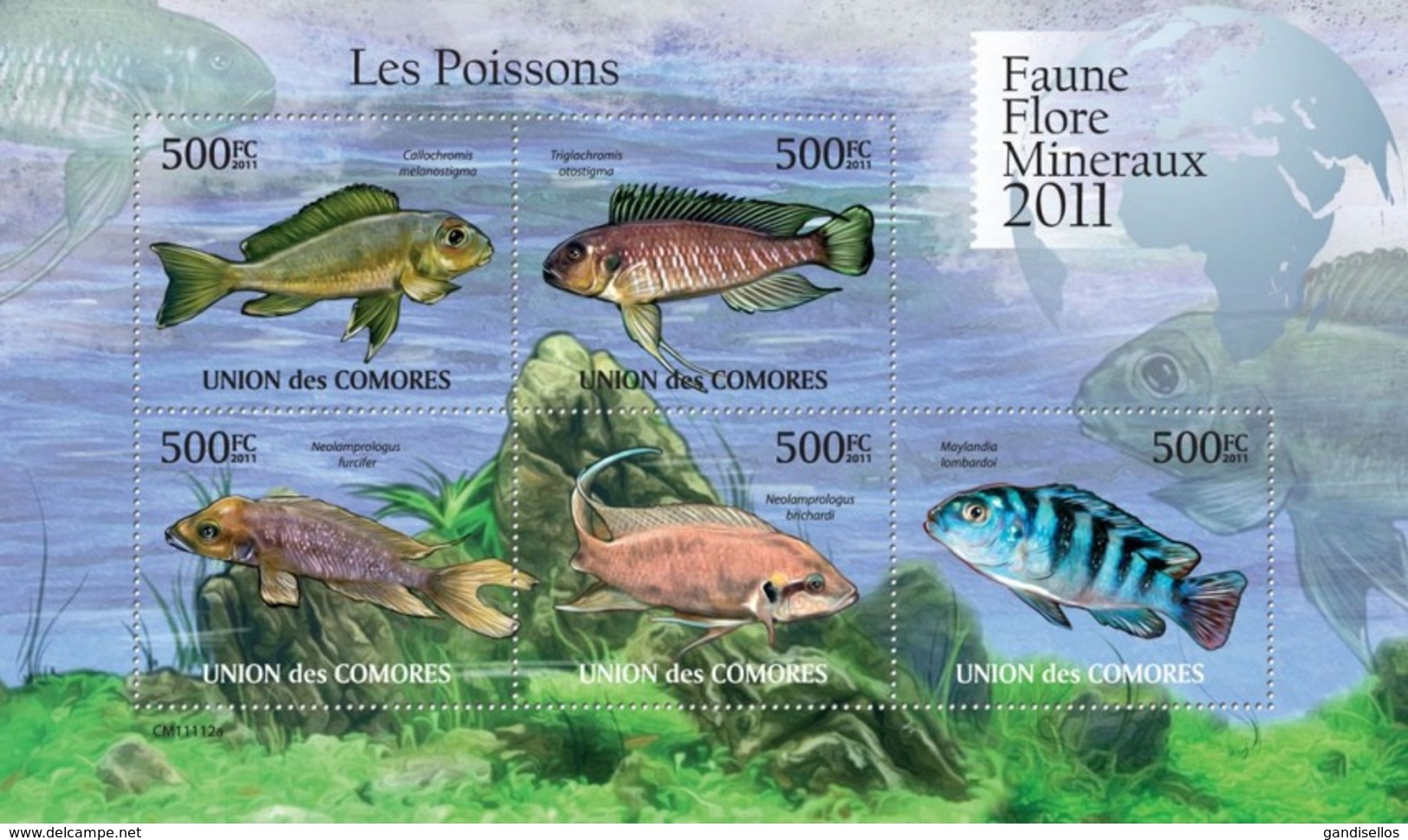 COMORES 2011 SHEET FISHES POISSONS PEIXES PECES MARINE LIFE FAUNE FLORE MINERAUX Cm11112a - Isole Comore (1975-...)